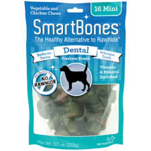 SmartBones Mini Bone Chews 2.5" - Milk & Mint  迷你型潔齒骨(牛奶薄荷味) 16 pack X4